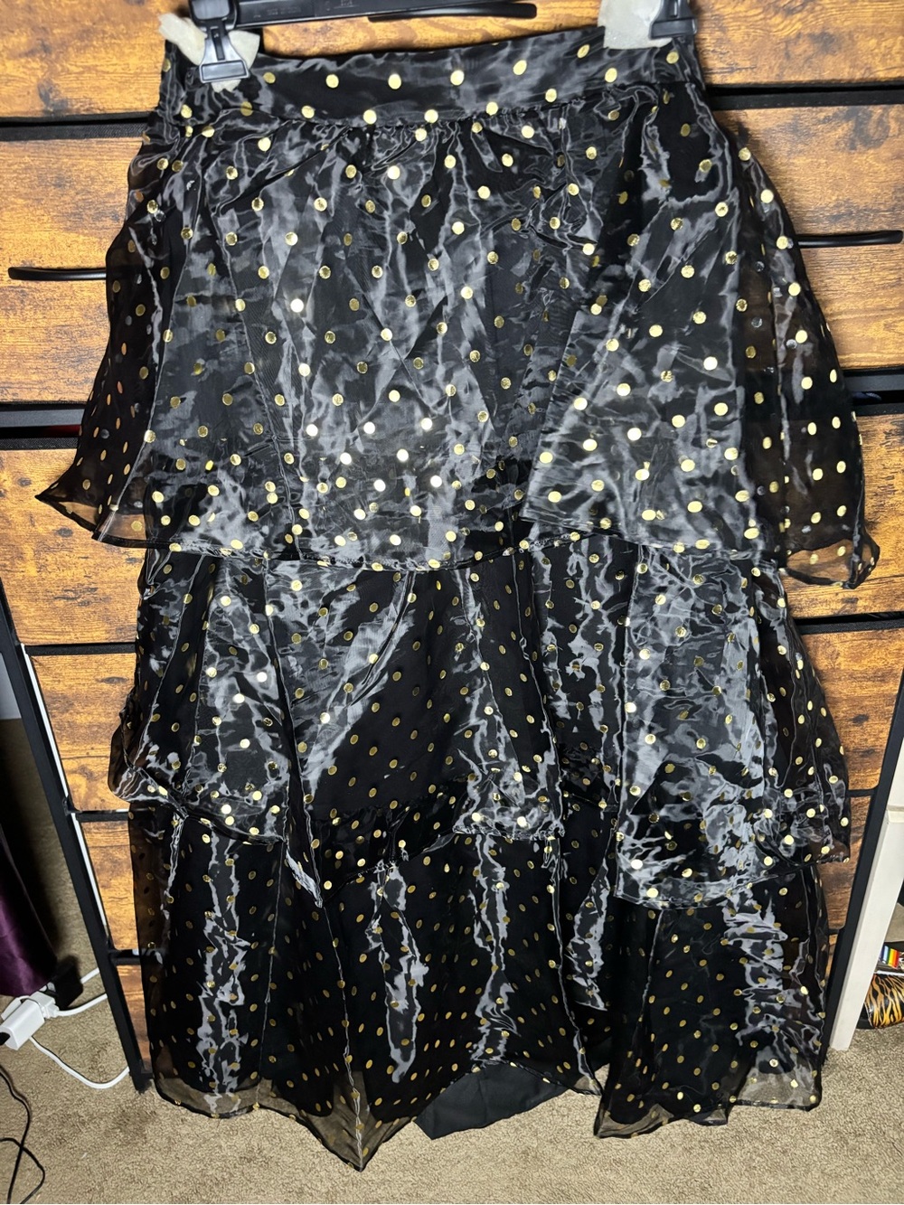 Sugar Lips NWT Tiered Black Maxi Skirt with Gold Polka Dots - Picture 8 of 16